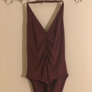 Suede halter bodysuit